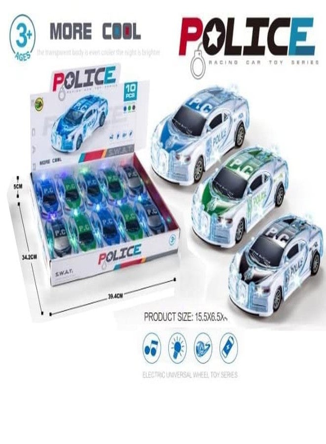 IndusBay® Pack of 2, Inertia Friction Powered Plastic Police Car Toy with Lights, Friction Powered, Music and Siren Sound, Multicolor - Image 4