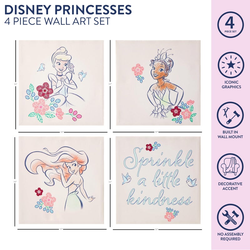 Idea Nuova Disney Princess 4 Pack Square Canvas Wall Art Set, 11''x11'' each - Image 2