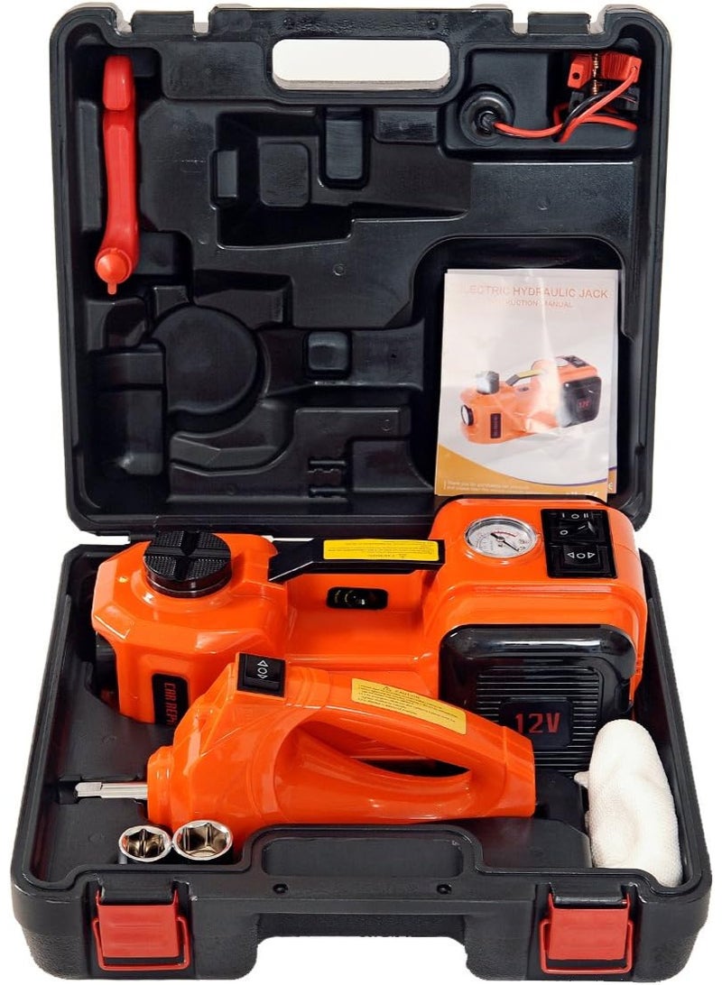 طقم رافعة سيارة كهربائية 12 فولت تيار مستمر 5 أطنان 3 في 1، رافعة أرضية هيدروليكية مع مضخة نفخ إطارات، مصباح يدوي LED ومفتاح ربط كهربائي لتغيير إطارات السيارات وسيارات الدفع الرباعي والشاحنات - Image 1