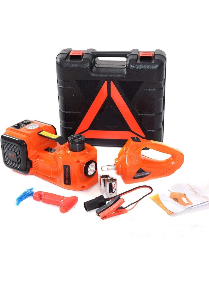 طقم رافعة سيارة كهربائية 12 فولت تيار مستمر 5 أطنان 3 في 1، رافعة أرضية هيدروليكية مع مضخة نفخ إطارات، مصباح يدوي LED ومفتاح ربط كهربائي لتغيير إطارات السيارات وسيارات الدفع الرباعي والشاحنات - Image 2