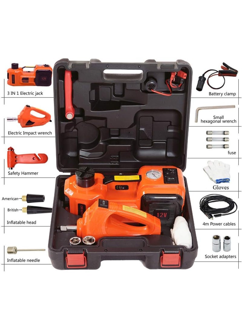 طقم رافعة سيارة كهربائية 12 فولت تيار مستمر 5 أطنان 3 في 1، رافعة أرضية هيدروليكية مع مضخة نفخ إطارات، مصباح يدوي LED ومفتاح ربط كهربائي لتغيير إطارات السيارات وسيارات الدفع الرباعي والشاحنات - Image 3