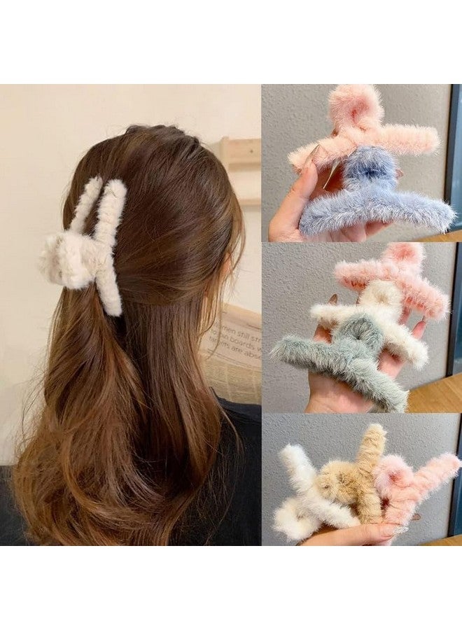 Dkriva® Elegant Hair Claw Clips for Women | Plush, Non-Slip Hair Clips for Thin & Thick Hair | Soft Winter Hair Clamps | Multi-Color(6PCS-Long Furry Butterfly) - Image 4