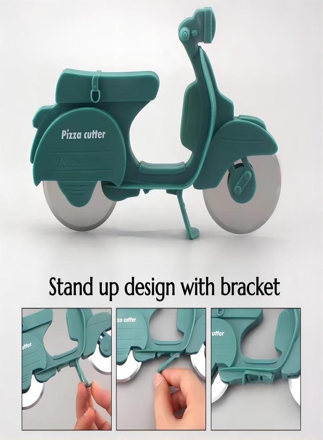 KINTEGOOD قطاعة بيتزا دراجة هوائية من كينتجود، قطاعة بيتزا مزدوجة من الفولاذ المقاوم للصدأ، قطاعة بيتزا للدراجات الهوائية، أداة مطبخ - Image 3