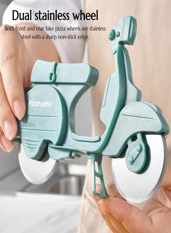 KINTEGOOD قطاعة بيتزا دراجة هوائية من كينتجود، قطاعة بيتزا مزدوجة من الفولاذ المقاوم للصدأ، قطاعة بيتزا للدراجات الهوائية، أداة مطبخ - Image 2