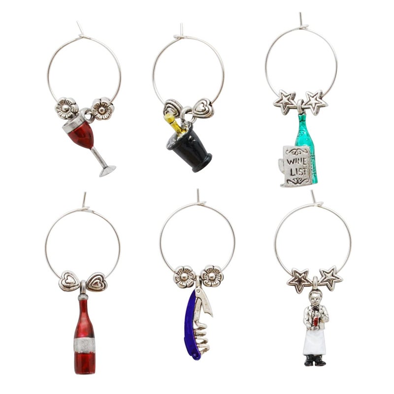 Wine Things Sommelier Wine Charms, Zinc Alloy Wine Glass Tags for Stem Glasses, Drink Markers Identifiers for Parties, Tastings, and Entertaining, Multicolor, Set of 6 - Image 2