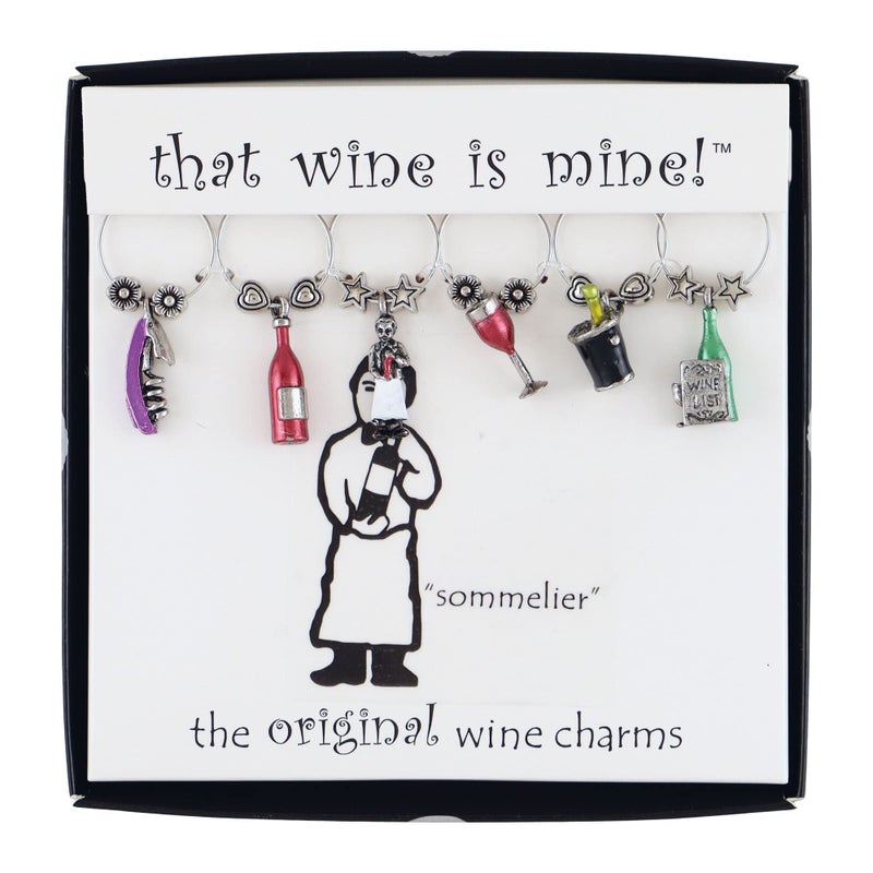 Wine Things Sommelier Wine Charms, Zinc Alloy Wine Glass Tags for Stem Glasses, Drink Markers Identifiers for Parties, Tastings, and Entertaining, Multicolor, Set of 6 - Image 1
