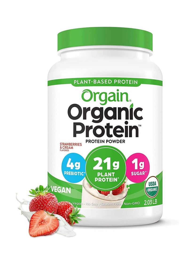 أورجين مسحوق بروتين عضوي نباتي من أورجيان، بطعم الفراولة وكريمة - 21 غرام بروتين نباتي، 4 غرام ألياف بروبيوتيك، منخفض الكربوهيدرات الصافية، بدون مكونات لبنية، بدون سكر مضاف، غير معدلة وراثيًا، للصناعات والمشروبات، 2.03 رطل