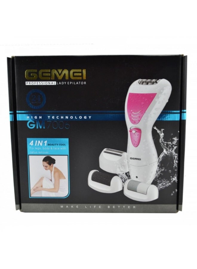 Geemy Gemei GM 7006 4 in 1 White Rechargeable 3W Waterproof Epilator + Bikini Trimmer Hair Removal Shaver and 2 Pumice Stones - Image 3