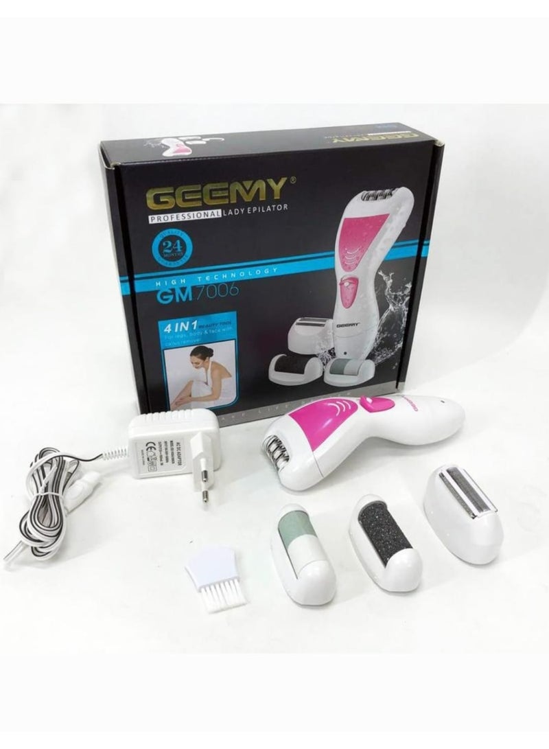 Geemy Gemei GM 7006 4 in 1 White Rechargeable 3W Waterproof Epilator + Bikini Trimmer Hair Removal Shaver and 2 Pumice Stones - Image 4