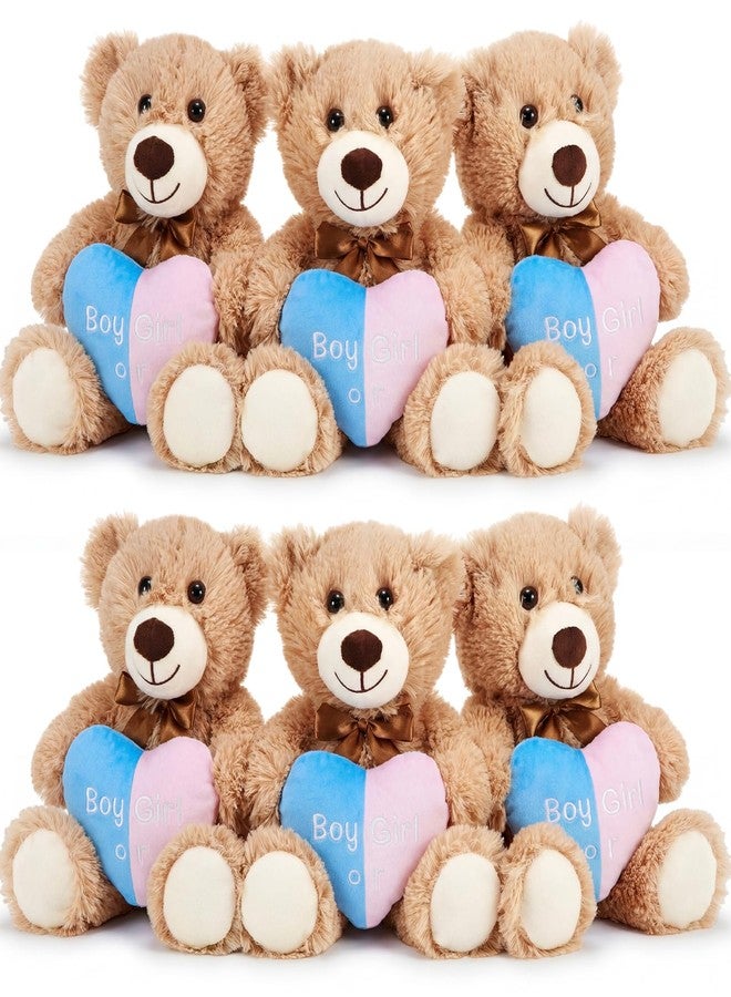 Aoriher 6 Pieces 10 Inch Bear Bulk Stuffed Animal Baby Shower Soft Cute Bear Plush Toys Sleeping and Playing Valentines Baby Shower Birthday Party Favor Decorations(Cream Beige,Heart) - Image 1