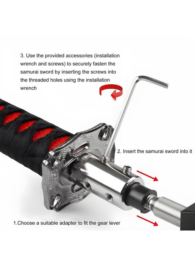 KVAEY Samurai Sword Shift Knob, Automotive Katana Manual Transmission Gear Shift Handle, Universal Aluminum Alloy Stick Shift Knob for Most Manual Vehicles, Car Accessories (Black+Red) - Image 3