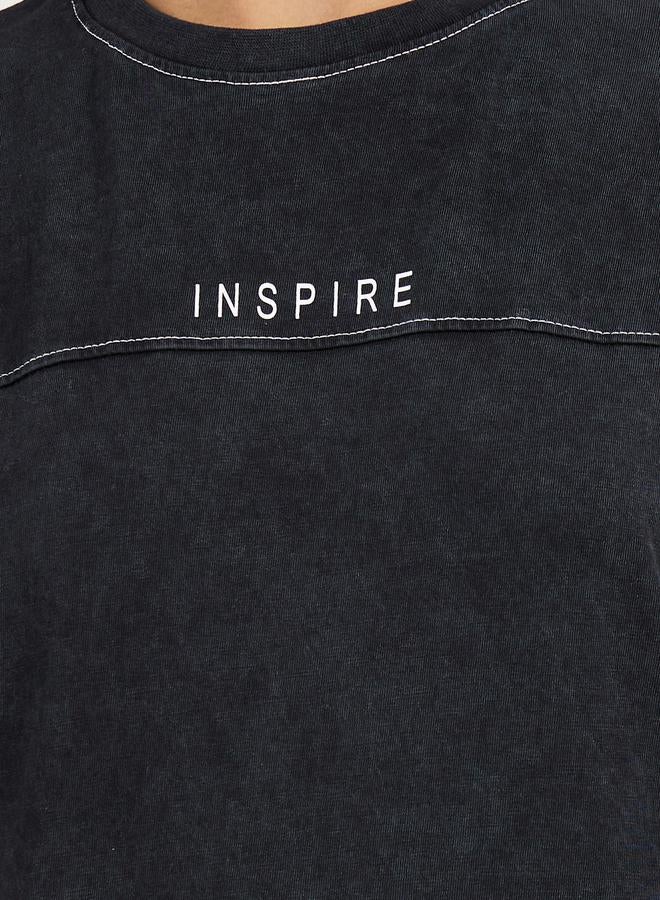 Styli Oversized T-Shirt With Print and Acid Wash In Single Jersey Fabric  - Image 4
