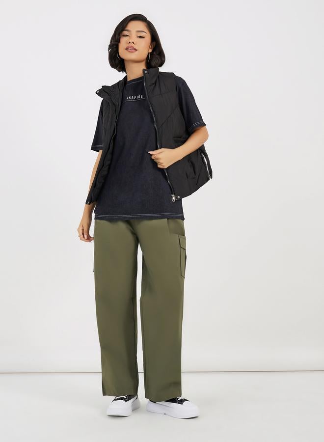 Styli Oversized T-Shirt With Print and Acid Wash In Single Jersey Fabric  - Image 2