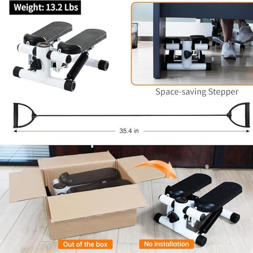 AASHRO MALL 2026 Mini Stepper for Exercise at Home with Resistance Bands | 360 lbs Capacity Hydraulic Stair Stepper | Portable Steppers for Full Body Workout | Smooth & Quiet Machine | LCD Monitor - Image 3