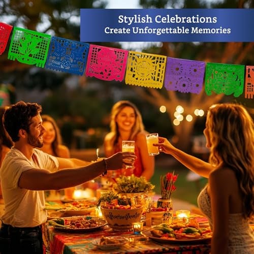 FIESTA WRAPS Mexican Party Banners (5 Pack with 10 Plastic Flags per Banner) - Papel Picado Mexicano para Fiesta - Plastic Papel Picado - Fiesta Themed Party Decorations - Mexican Decor - Image 5