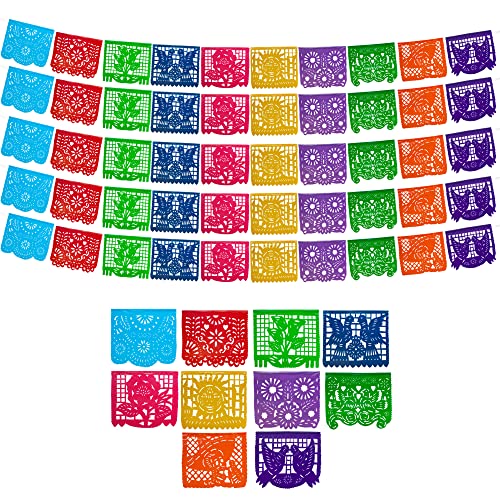 FIESTA WRAPS Mexican Party Banners (5 Pack with 10 Plastic Flags per Banner) - Papel Picado Mexicano para Fiesta - Plastic Papel Picado - Fiesta Themed Party Decorations - Mexican Decor - Image 1