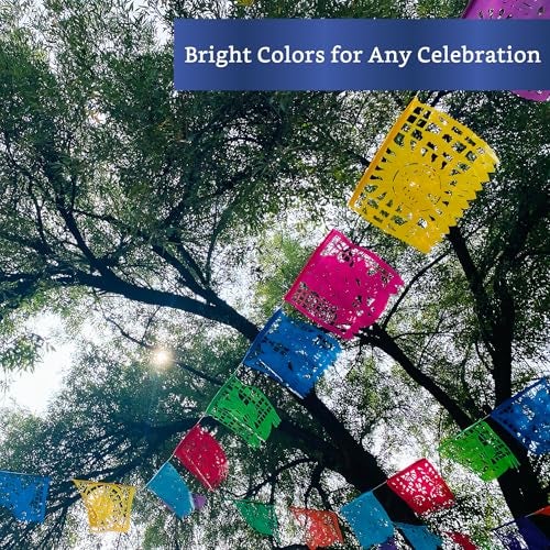 FIESTA WRAPS Mexican Party Banners (5 Pack with 10 Plastic Flags per Banner) - Papel Picado Mexicano para Fiesta - Plastic Papel Picado - Fiesta Themed Party Decorations - Mexican Decor - Image 4