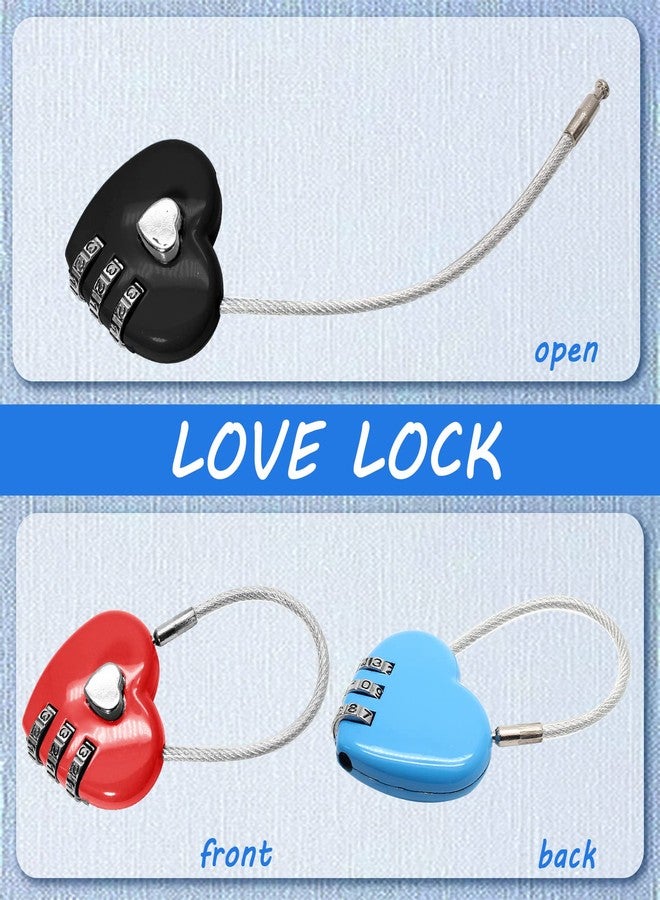 Cionyce 3 Pack Mini Padlock Heart Code Lock 3-Digit Combination Locker for Boxes/Suitcase/Travel Bags(Red/Blue/Black) - Image 4