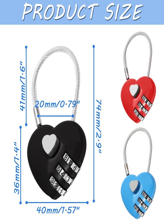 Cionyce 3 Pack Mini Padlock Heart Code Lock 3-Digit Combination Locker for Boxes/Suitcase/Travel Bags(Red/Blue/Black) - Image 5