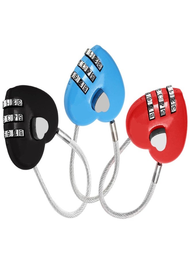 Cionyce 3 Pack Mini Padlock Heart Code Lock 3-Digit Combination Locker for Boxes/Suitcase/Travel Bags(Red/Blue/Black) - Image 2