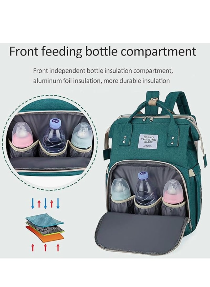 إيباسكت شنطة سرير اطفال 3*1 لحمل جميع المتعلقات الشخصية للطفل وبسعة كبيرة وبمخرج usb وبمفرش غيار وسرير لسهولة نوم الطفل خارج المنزل(اخضر) - Image 1