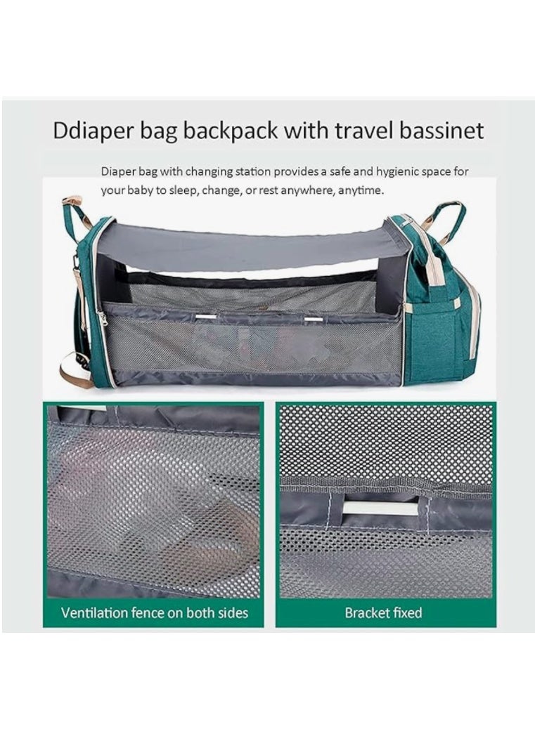 إيباسكت شنطة سرير اطفال 3*1 لحمل جميع المتعلقات الشخصية للطفل وبسعة كبيرة وبمخرج usb وبمفرش غيار وسرير لسهولة نوم الطفل خارج المنزل(اخضر) - Image 2