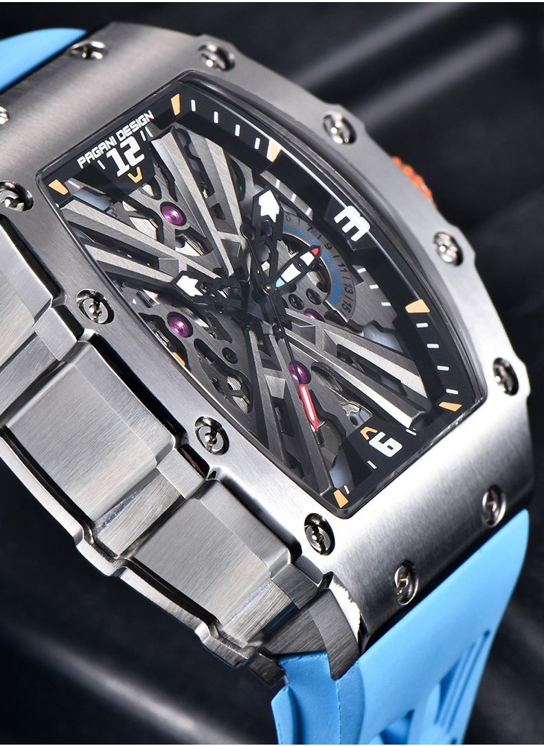 PAGANI DESIGN Men's Quartz Watches Stainless Steel Waterproof Tonneau Wrist Watch for Men with Japan VH65 Movement Silicone Watchband PD1738  - Image 5