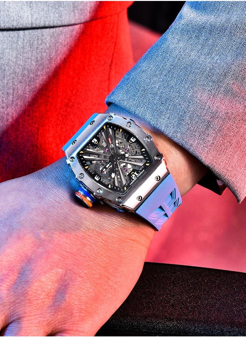PAGANI DESIGN Men's Quartz Watches Stainless Steel Waterproof Tonneau Wrist Watch for Men with Japan VH65 Movement Silicone Watchband PD1738  - Image 2