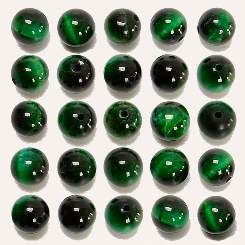 NCB 100pcs Original Natural Stone Beads Gemstone Round Loose Beads 6mm 8mm 10mm (Green Tiger's Eye, 6mm 100Beads) - Image 1