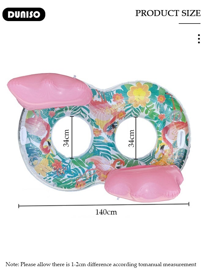 DUNISO Double Swimming Rings Flamingo Thickened Eight-shaped Adult Swimming Rings with Sequins,Float Seat Double Ring Inflatable Float Suitable For Beach Holiday Summer Party Pool - Image 2