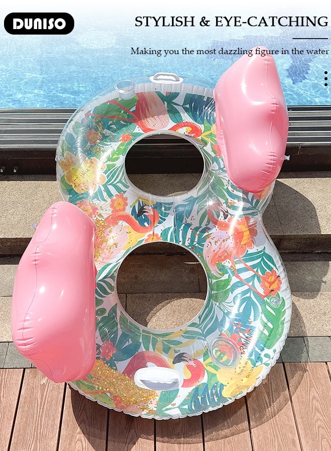 DUNISO Double Swimming Rings Flamingo Thickened Eight-shaped Adult Swimming Rings with Sequins,Float Seat Double Ring Inflatable Float Suitable For Beach Holiday Summer Party Pool - Image 4