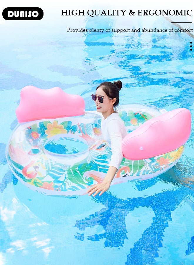 DUNISO Double Swimming Rings Flamingo Thickened Eight-shaped Adult Swimming Rings with Sequins,Float Seat Double Ring Inflatable Float Suitable For Beach Holiday Summer Party Pool - Image 5