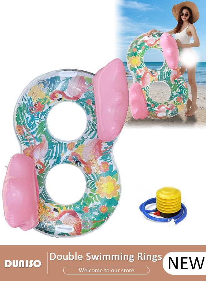 DUNISO Double Swimming Rings Flamingo Thickened Eight-shaped Adult Swimming Rings with Sequins,Float Seat Double Ring Inflatable Float Suitable For Beach Holiday Summer Party Pool - Image 1