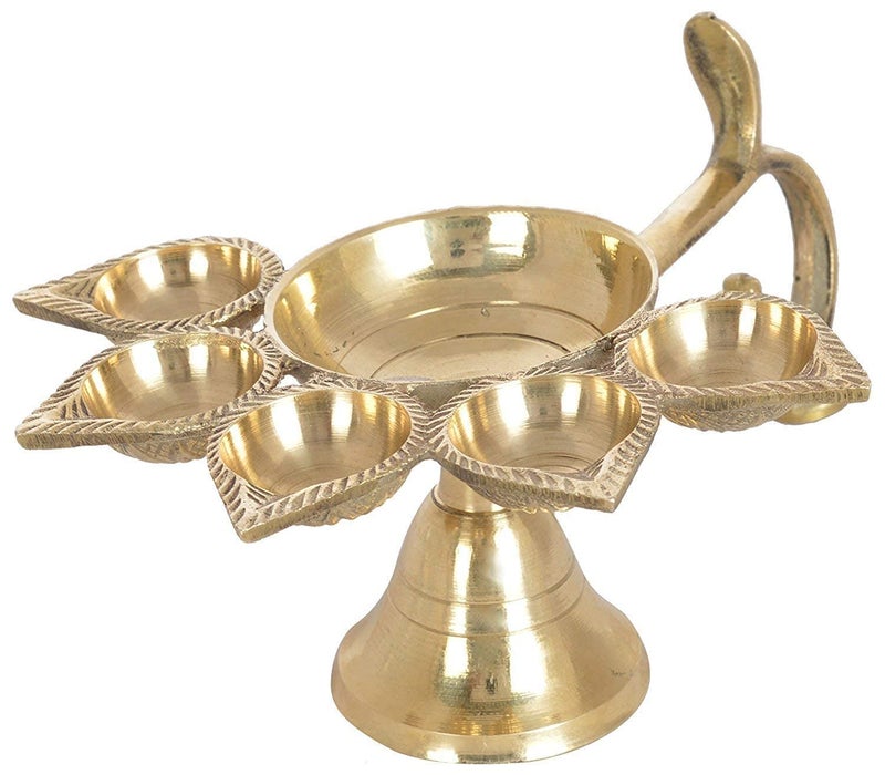 PS SHEVIN PS Brass Panch Diya for Puja Big Size Panch Aarti Lamp Pancharti Diya Oil Lamp Panch Mukhi Aarti Deepak Oil Lamp Jyoti Puja Diya Stand Aarti Diya Temple Puja Diya for DiwaliNavratri vn171289  - Image 2