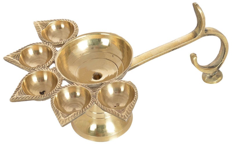 PS SHEVIN PS Brass Panch Diya for Puja Big Size Panch Aarti Lamp Pancharti Diya Oil Lamp Panch Mukhi Aarti Deepak Oil Lamp Jyoti Puja Diya Stand Aarti Diya Temple Puja Diya for DiwaliNavratri vn171289  - Image 1