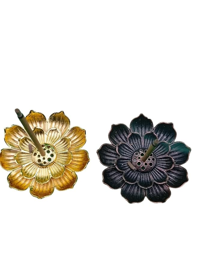 erorex 4Pcs Brass Lotus Flower Incense Sticks Holder Burner For Stick Incense With Ash Catcher For Home Fragrance Decoration Aromatherapy Ornament One Size In 2 Colors 2Pcs Each Golden And Bronze  - Image 5