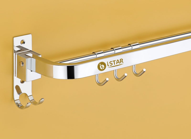 iSTAR Stainless Steel 304 Grade Foldable Towel Hanger for Bathroom/Towel Rod/Bar/Bathroom Accessories(24inch-Chrome) - Pack of 1 (Round) - Image 3