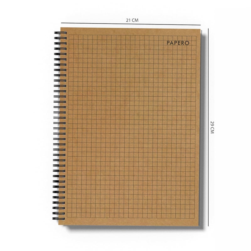 PAPERO Professional A4 Square Grid Notebook | 5MM Square Graph Design | A4 Size (8.5 x 11 inches) | Ideal for Architects & Designers | Kraft Cover | 100 Pages | Plain Square - Image 2