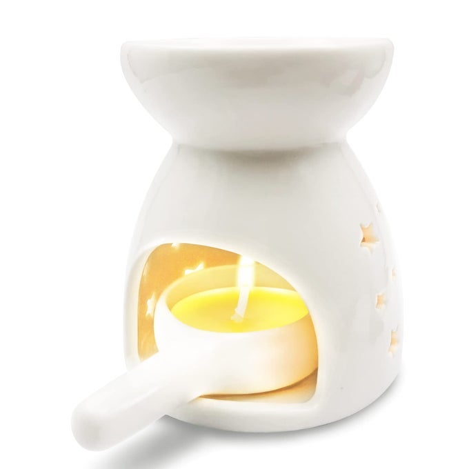 CERAMIC TEA LIGHT CANDLE HOLDER OIL BURNER FOR SCENTED OIL TEALIGHT WAX WARMER DECORATION FOR BEDROOMLIVING ROOMBALCONYPATIO TABLETOP STAR BIRTHDAY WEDDING GIFT