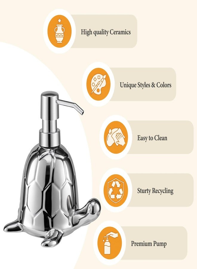 BASDHE Sliver Soap Dispenser Bathroom, Ceramic Hand Soap Dispenser with Stainless Steel Pump, Modern Liquid Lotion Liquid Lotion for Bathroom & Kitchen (12oz) - Image 4