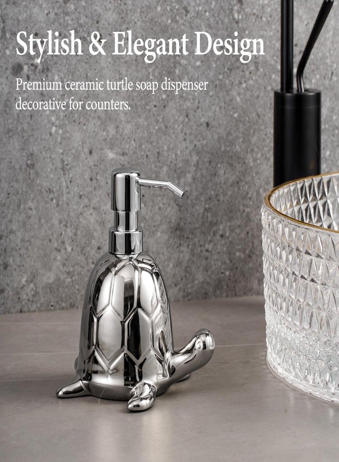 BASDHE Sliver Soap Dispenser Bathroom, Ceramic Hand Soap Dispenser with Stainless Steel Pump, Modern Liquid Lotion Liquid Lotion for Bathroom & Kitchen (12oz) - Image 5