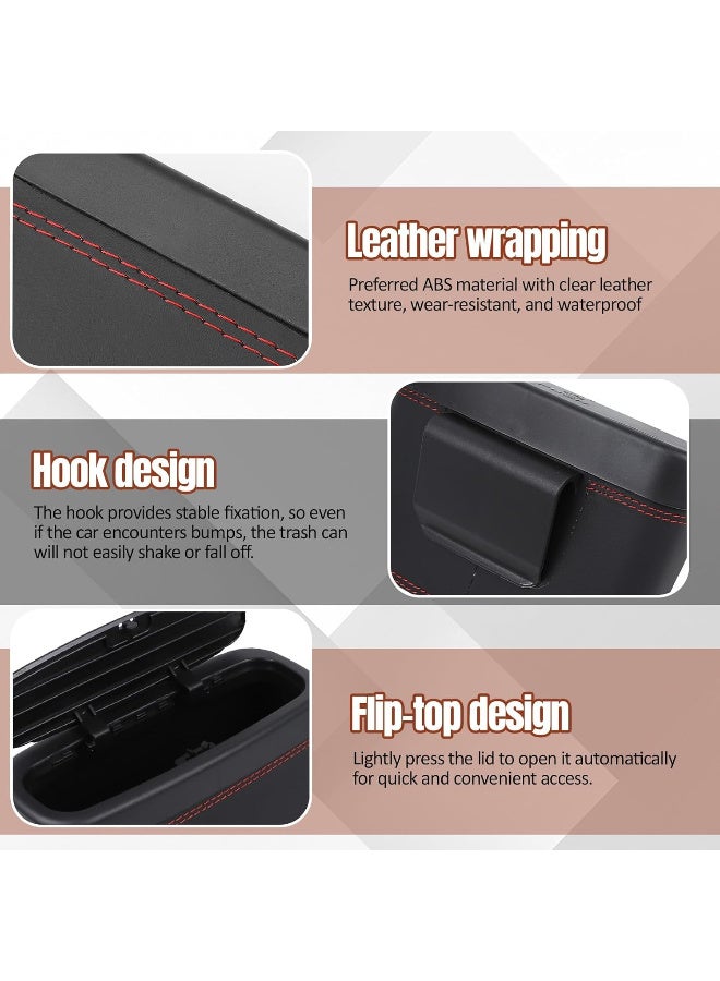 سلة مهملات سيارة احتفالية بغطاء، صندوق قمامة جلدي للسيارة مع أكياس قمامة، منظم معلق على الباب مانع للتسرب، وحدة تخزين صغيرة متعددة الأغراض للسيارة، إكسسوارات داخلية (أسود) - Image 1