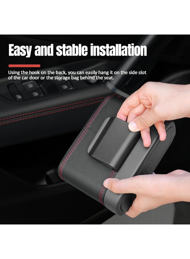 سلة مهملات سيارة احتفالية بغطاء، صندوق قمامة جلدي للسيارة مع أكياس قمامة، منظم معلق على الباب مانع للتسرب، وحدة تخزين صغيرة متعددة الأغراض للسيارة، إكسسوارات داخلية (أسود) - Image 2