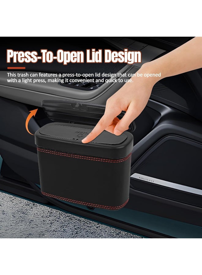 سلة مهملات سيارة احتفالية بغطاء، صندوق قمامة جلدي للسيارة مع أكياس قمامة، منظم معلق على الباب مانع للتسرب، وحدة تخزين صغيرة متعددة الأغراض للسيارة، إكسسوارات داخلية (أسود) - Image 3