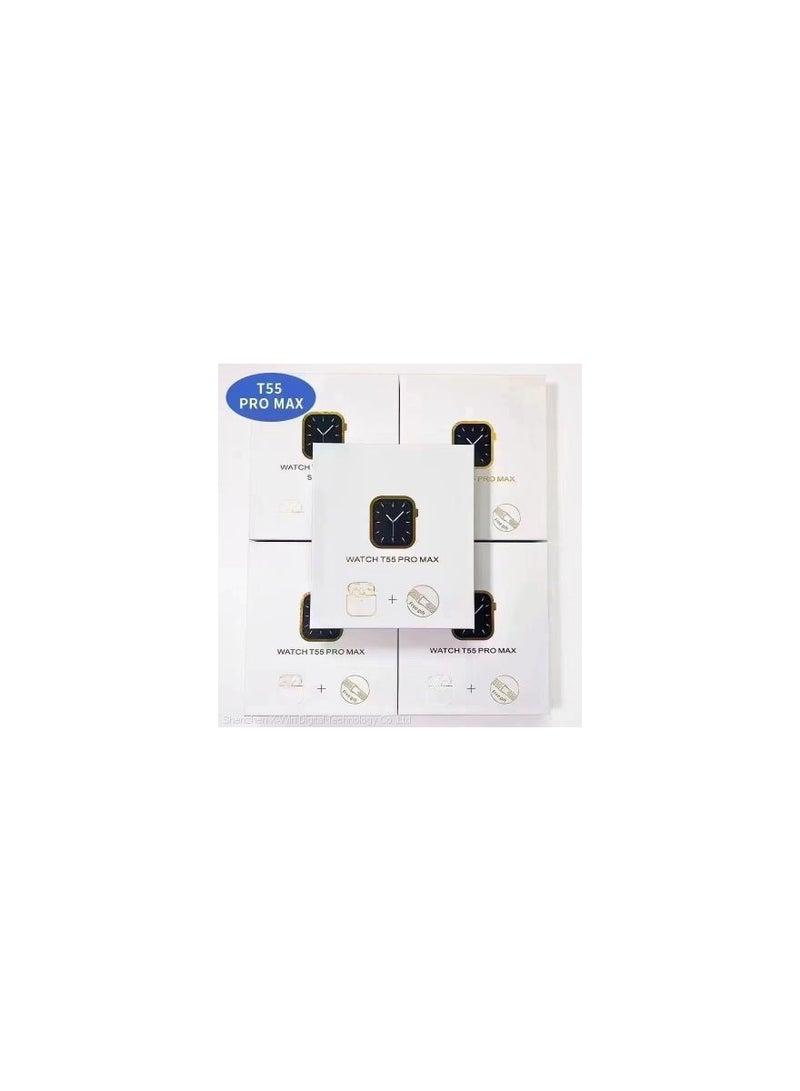ساعة ذكية T55 Pro Max Combo - ساعة + سماعات أذن BT + شرائط مزدوجة قابلة للتغيير لتعقب المكالمات الصحية جميع الإخطارات لنظام Android / IOS - اللون أسود - Image 4
