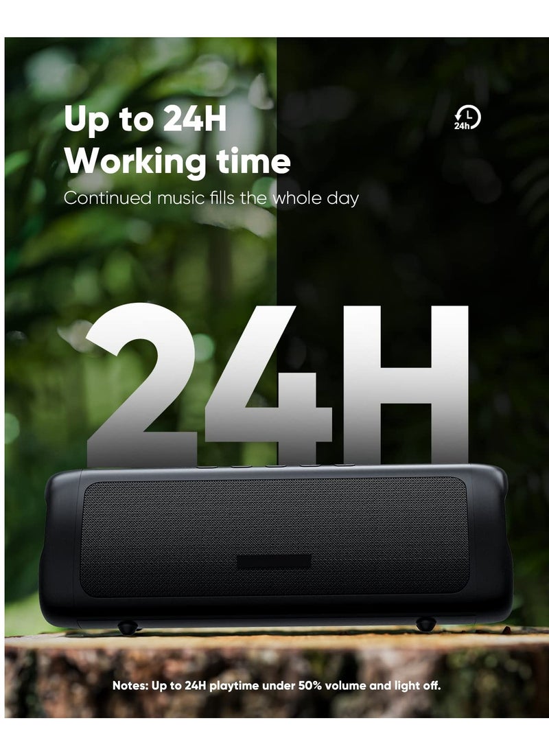 SOLARAE سماعة بلوتوث بصوت عالي الدقة، لاسلكية محمولة، مقاومة للماء IPX5، تصل إلى 24 ساعة من وقت التشغيل، اقتران TWS، BT5.3، لحفلات المنزل، الأنشطة الخارجية، الشاطئ، الأجهزة الإلكترونية، هدية عيد الميلاد، سوداء - Image 3