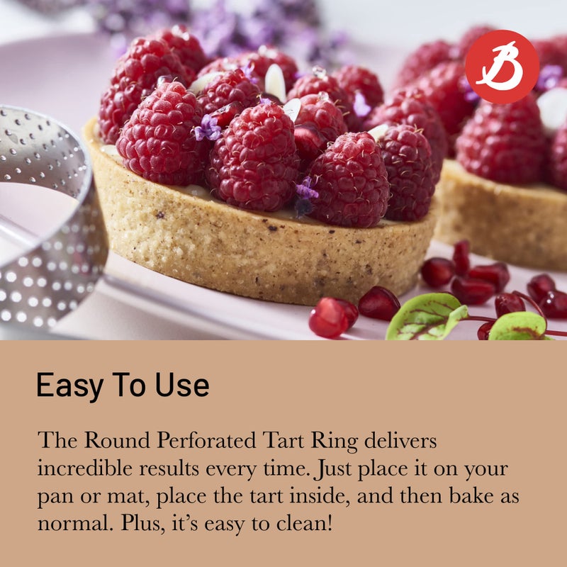 de Buyer Perforated Round Tart Ring - 8” Diameter, 0.8” Height - Perfect for Baking Beautifully Crisp Tarts - Easy to Use & Clean - Made in France - Image 4