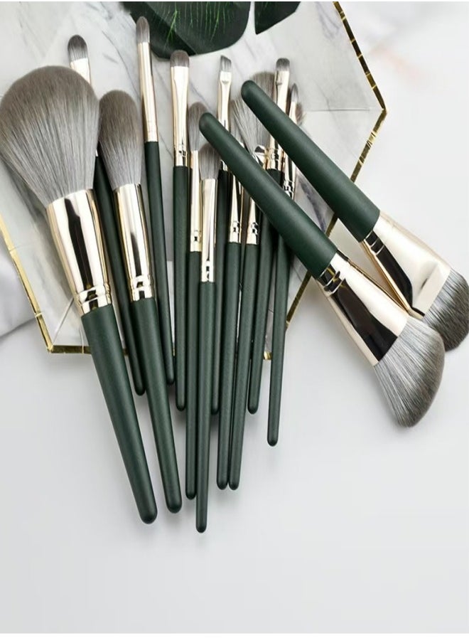 ZERTNROW ZERTNROW Makeup Brushes 14 Pcs Set with Leather Case,High Quality  Foundation Brush Wood Super Soft Bristles Handle Thickened Aluminum Tube- Beginners Powder Brush Eyeshadow Brush Lip Brush Concealer Brush Blush Foundation Blended eyebrow line spool Makeup Brushes(Green)  - Image 2