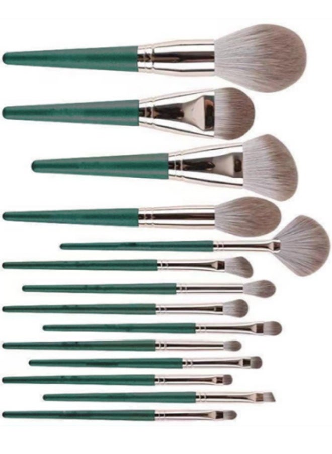 ZERTNROW ZERTNROW Makeup Brushes 14 Pcs Set with Leather Case,High Quality  Foundation Brush Wood Super Soft Bristles Handle Thickened Aluminum Tube- Beginners Powder Brush Eyeshadow Brush Lip Brush Concealer Brush Blush Foundation Blended eyebrow line spool Makeup Brushes(Green)  - Image 5