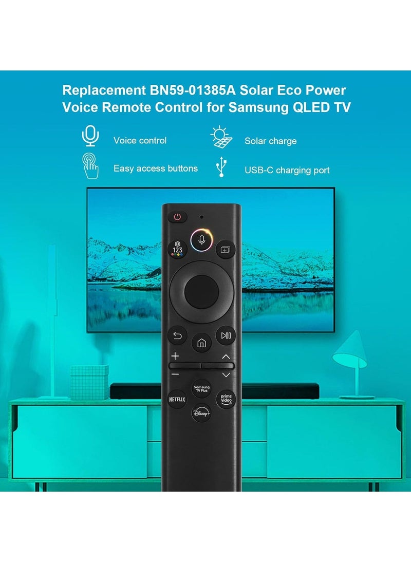 BN59-01385A Replacement Solar Voice Remote Control for Samsung Frame Smart TV, Bluetooth Rechargeable Solar Cell, Compatible with 2021-2022 Neo LED 4K UHD TV, 4-Button Design